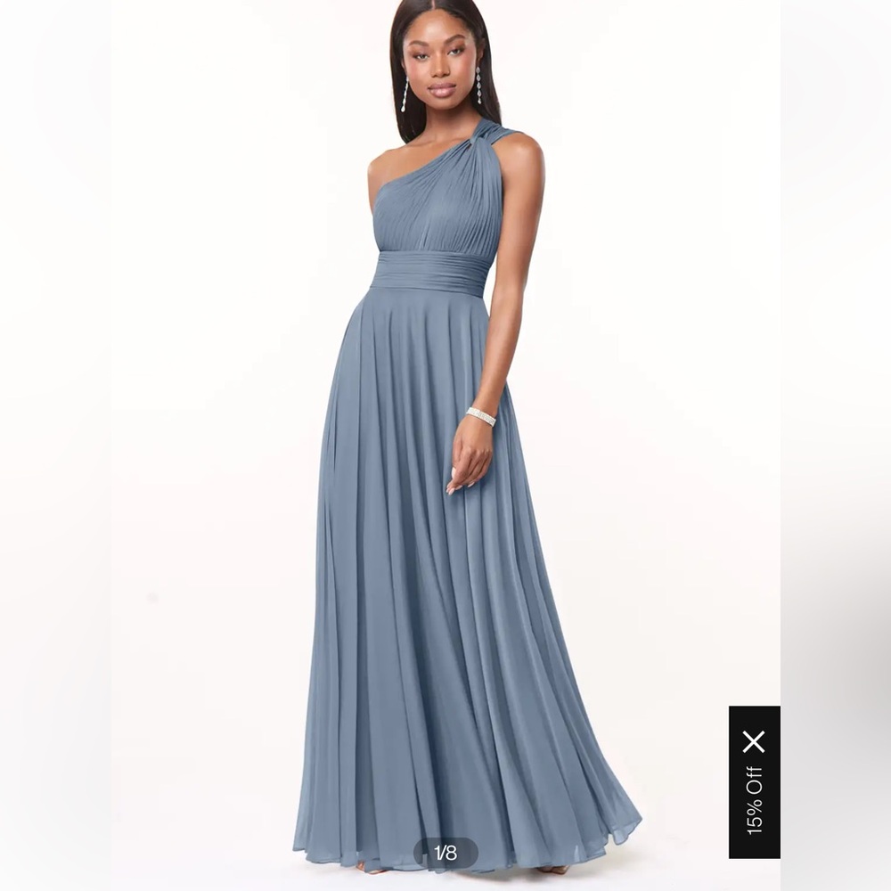 Azazie Charlize Stretch A-Line One-Shoulder Mesh Dress